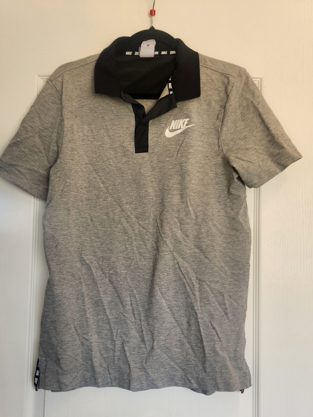 Nike Grey Polo with Black Collar and White Logo M Euc